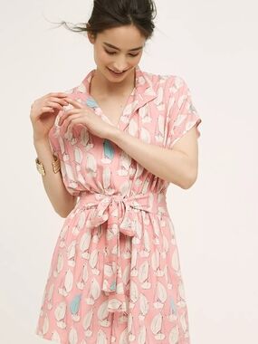 Maeve Tourista Boat Print Pink Tie Waist Romper 2